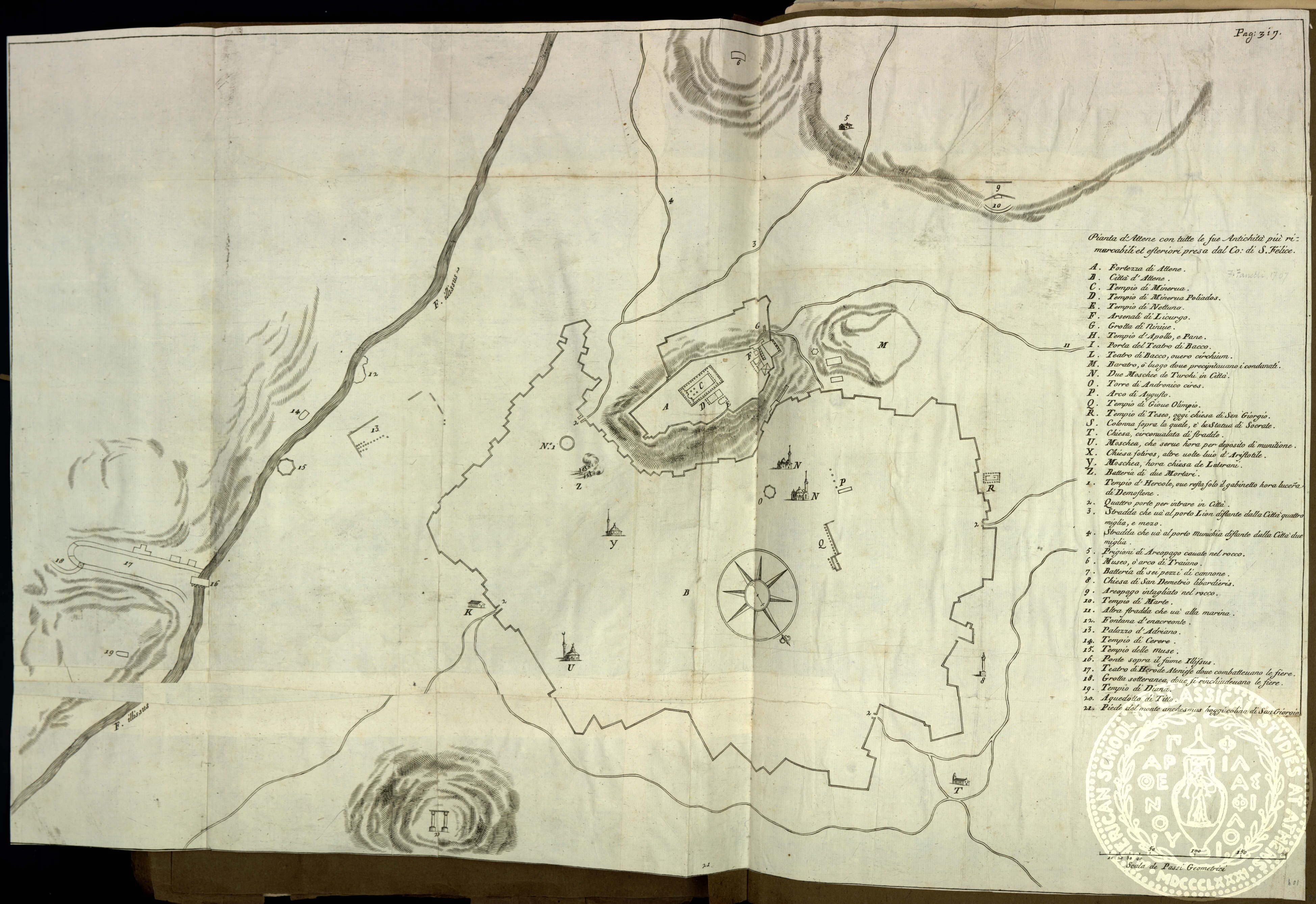 Pianta d' Attene con tutte le sue Antichita piu rimarcabili et esteriori presa dal Co: di S. Felice.